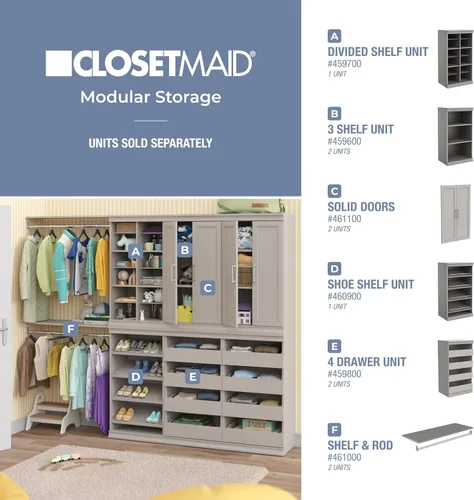 Vista 12 de ClosetMaid Kit de estante de almacenamiento modular y barra para colgar, color gris pardo