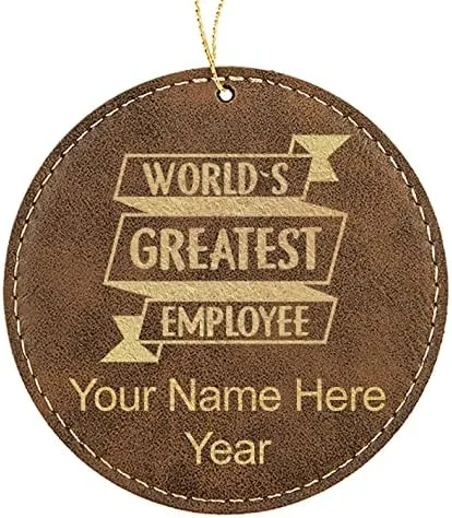 Vista 6 de LaserGram Personalized Christmas Ornament, World's Greatest Employee, Faux Leather, Custom Laser Engraved Gift Idea (Round Shape, Black with Gold)
