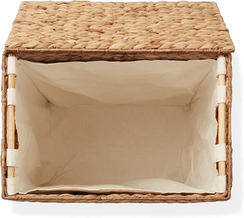 Vista 7 de Casafield gran cesta de lavandería con tapa y bolsa interior extraíble - Canela, cesta de lavandería rectangular tejida de jacinto de agua