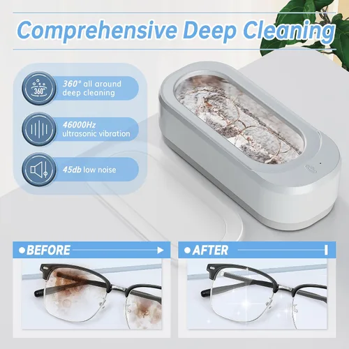 Vista 2 de Limpiador ultrasónico de joyas – Máquina limpiadora de joyas de 46 KHz, máquina de limpieza ultrasónica profesional portátil para gafas, platas