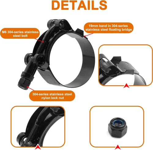 Vista 3 de ISPINNER Paquete de 2 abrazaderas de manguera con perno T de 1 pulgada de acero inoxidable, rango de abrazadera 32-37mm para manguera de 1" ID