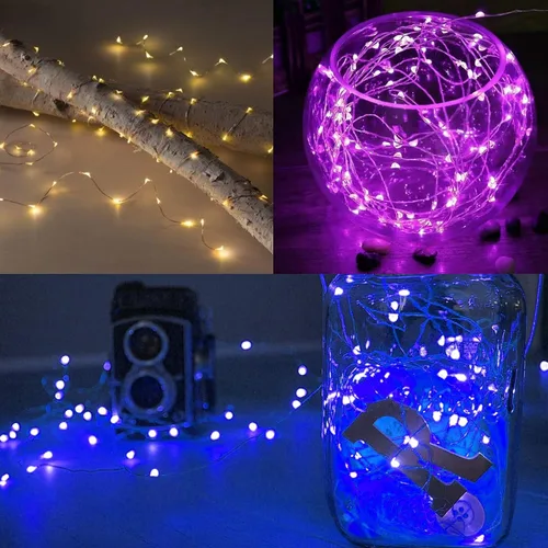 Vista 7 de WATERGLIDE Paquete de 12 luces de hadas que funcionan con pilas (incluidas), 20 miniluces LED de 7 pies, luces impermeables de alambre plateado
