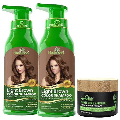 Vista 10 de Paquete combinado – 2 unidades de champú de color de cabello Herbishh + 1 máscara de cabello intenso de argán – Tinte para cabello gris de larga