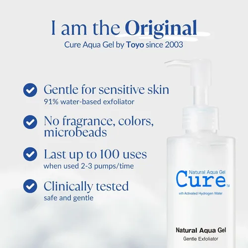 Vista 7 de Cure by Toyo - Exfoliante suave Aqua Gel Piel clara y más suave Limpiador facial y corporal no abrasivo Piel sensible Tamaño grande 8.82