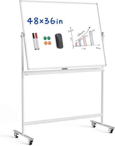 Vista 3 de olling Pizarra Blanca con Altura Ajustable, Mifuro 48 x 36 Pulgadas Pizarra Grande Portátil de Borrado en Seco con Soporte y Ruedas para Oficina