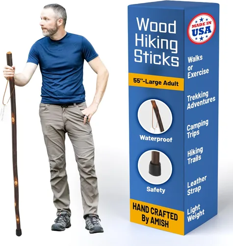 Vista 14 de Bastón de madera hecho a mano para hombres, mujeres y personas mayores con correa de muñeca de cuero genuino para senderismo, caminatas y senderismo