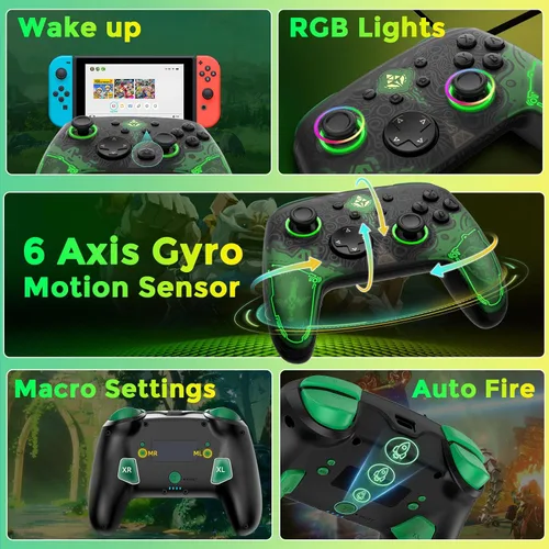 Vista 2 de IINE Switch Pro Controller, Wireless Switch Controllers for SwitchLiteOLED, Remote Gamepad Controller with NFC6-Axis GyroRumbleTurboMacro Functions
