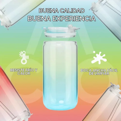 Vista 2 de COMI 6 piezas de vasos de vidrio con tapas y pajitas, vaso de vidrio para café helado, vasos de beber con dos cepillos de limpieza, juego de vasos