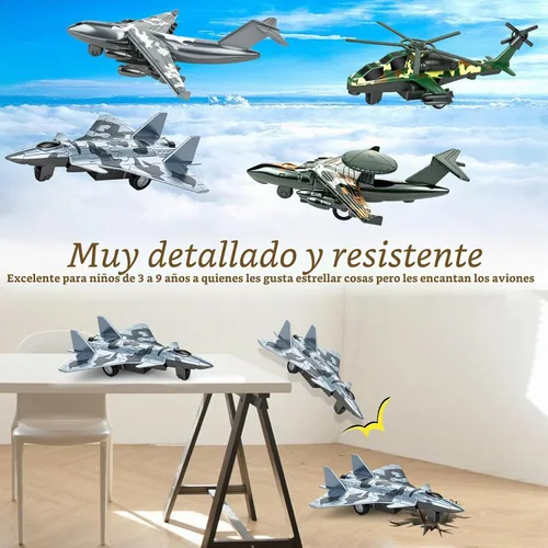 Vista 5 de 4 Pack Juguetes de Aviones Fundidos a Troquel, Juguetes de Modelos de Aviones del Ejército de Aleación Aviones de Camouflage Avión de Combate
