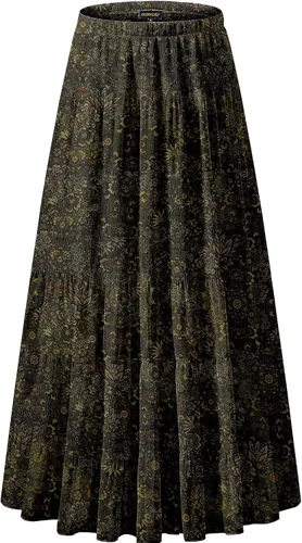 Vista 29 de NASHALYLY - Faldas largas de gasa, acampanadas, plisadas, con cintura alta y elástica para mujer Albaricoque Rosa Floral