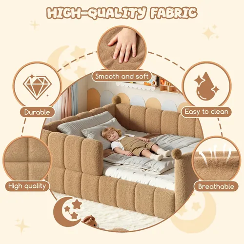 Vista 6 de Bellemave Cama Montessori tapizada tamaño Queen con valla, natural