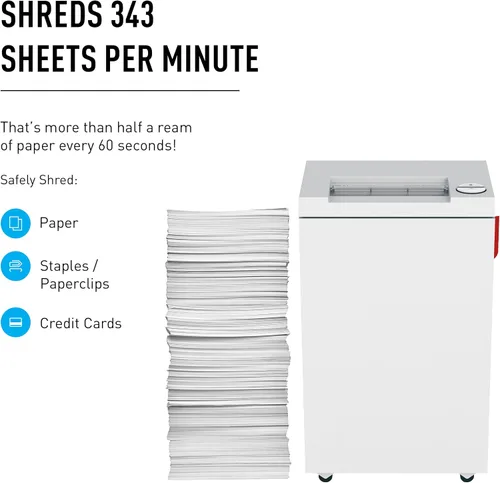 Vista 5 de ideal. 2465 Trituradora de papel de escritorio de corte cruzado, funcionamiento continuo, 9-11 hojas, contenedor de 9 galones, grapas