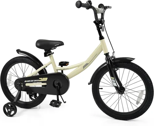 Vista 10 de BABY JOY Bicicleta para niños, bicicleta deportiva de 12 a 18 pulgadas con ruedas de entrenamiento extraíbles, asiento y manubrio ajustables, freno