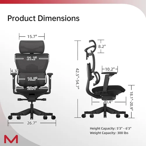 Vista 2 de S3P Silla de oficina ergonómica con asiento de espuma de alta densidad y respaldo deslizante VTS - Silla de escritorio con respaldo alto