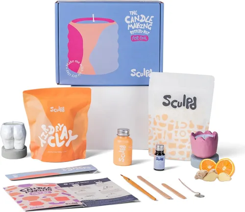 Vista 9 de Sculpd Kit de alfarería para hacer velas para adultos con arcilla secada al aire y juego de pintura acrílica, cera de soja ecológica no tóxica