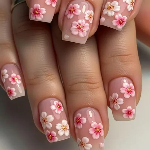 Vista 17 de Juego de 24 uñas postizas cuadradas cortas a presión, 3D, para primavera y verano, reutilizables, color naranja, uñas postizas a presión, lindas