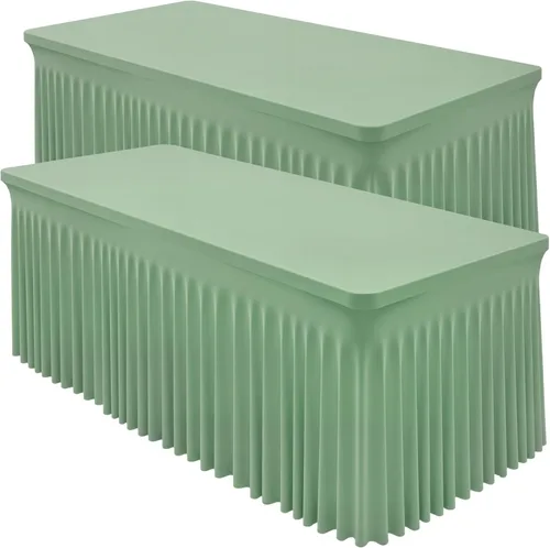 Vista 39 de Paquete de 2 manteles color azul bebé para mesa rectangular de 4 pies, manteles de elastano elásticos de 4 pies, falda blanca rectangular para baby