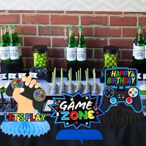 Vista 6 de Centros de mesa de panal para videojuegos, 12 piezas, centros de mesa de fiesta de juegos, decoración de cumpleaños, decoración de mesa temática