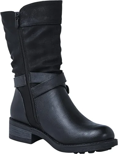 Vista 3 de GLOBALWIN Botas de motociclista de moda de otoño para mujer, botas de media pantorrilla para mujer, tacón bajo