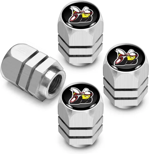 Vista 5 de iPick Image para Dodge Scat-Pack Logo en negro sobre negro con forma hexagonal de aluminio tapas de vástago de válvula de neumático