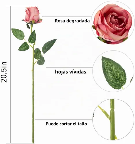 Vista 4 de LuLuHouse Exoment - Rosas artificiales de seda con tallos largos para ramos de boda, centros de mesa, despedida de soltera, fiesta, decoración