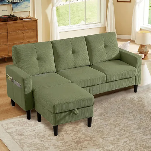 Vista 18 de Sofá modular convertible de 79 pulgadas, sofá pequeño en forma de L de 3 asientos con diván de almacenamiento y bolsillo lateral, sofá reversible