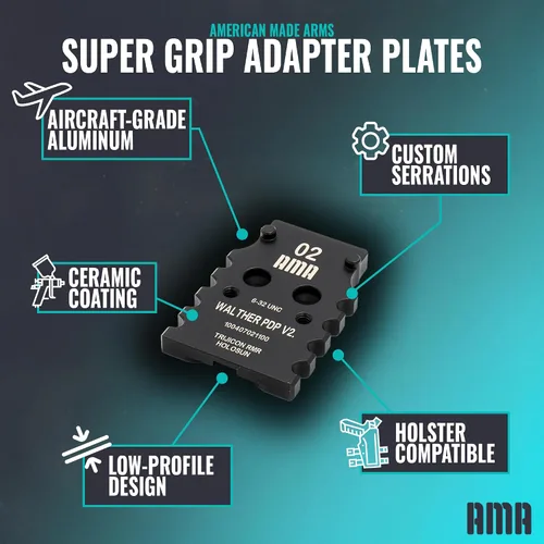 Vista 2 de Placa adaptadora Super Grip para Walther PDP V2, serie F compatible con Trijicon, Holosun, Leupold, Shield, Docter