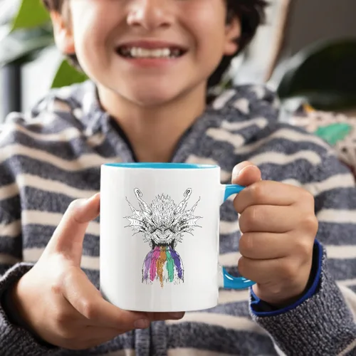 Vista 2 de Dragon Roaring Rainbow Gift for Fantasy Fans with Rainbow Dripping From Its Mouth 11oz 15oz Inner Color Accent Mug