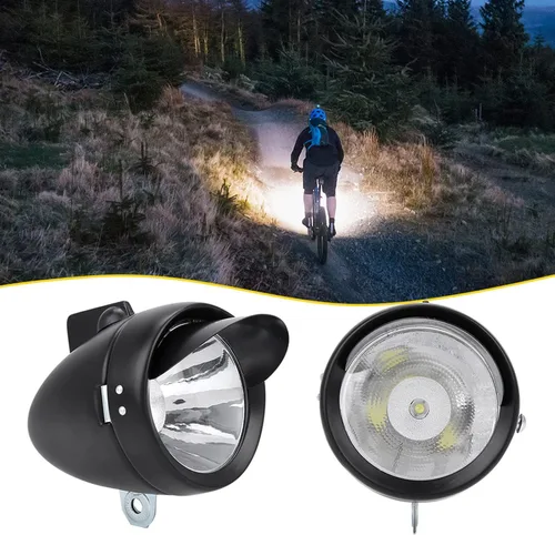 Vista 5 de Faro delantero de bicicleta, faro vintage para montar en bicicleta por la noche, luz LED ligera con visera, lámpara frontal retro al aire libre alto