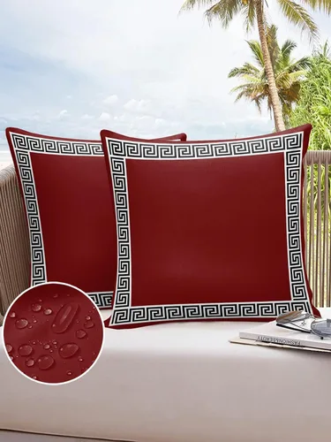 Vista 6 de Fundas de almohada modernas geométricas impermeables para exteriores, diseño abstracto de clave griega, color negro, blanco, fundas de cojín Beige