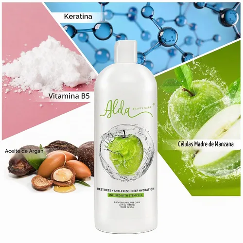 Vista 6 de Alda - Plancha para el cabello con queratina brasileña, sin formaldehído, 32 onzas líquidas, 1 litro, libre de formol, fabricado en Estados Unidos