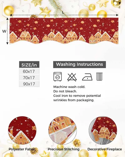 Vista 6 de Bufanda de mantel de Navidad de 60 x 17 pulgadas, cubierta de mantel de chimenea con deliciosas galletas rojas de Candy House para chimenea, bufanda