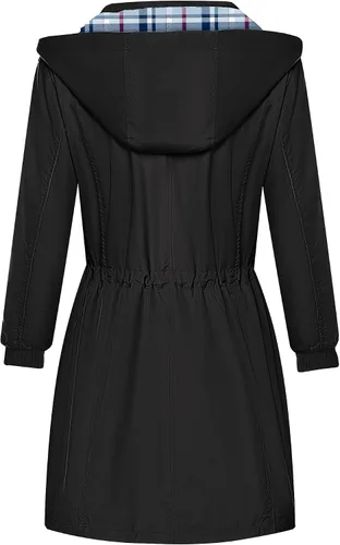 Vista 2 de Bloggerlove Chaqueta impermeable ligera para mujer, rompevientos con capucha y forro a cuadros, para exteriores, tallas S-XXL