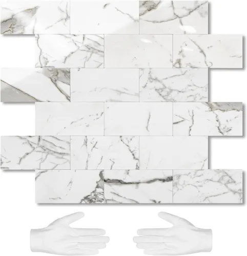 Vista 13 de STICKGOO 1/3 lámina de azulejos para despegar y pegar Subway, azulejos de cocina sin costuras de diseño pulido en rosa-beige eurásico