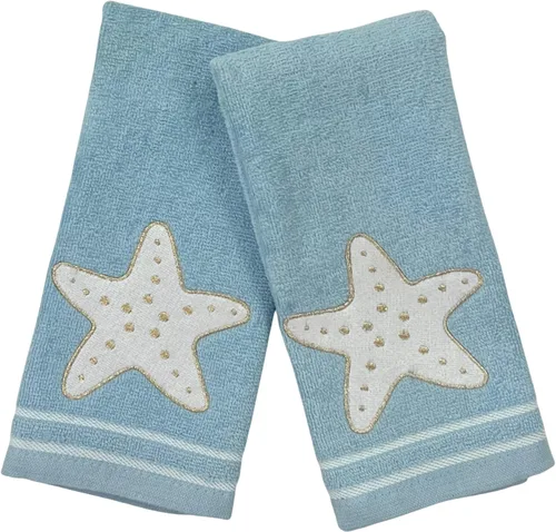 Vista 15 de Serafina Home Toallas de baño suaves y absorbentes para huéspedes: ancla azul náutica con diseño costero de cuerda gris plateada, 2 piezas de 12 "x