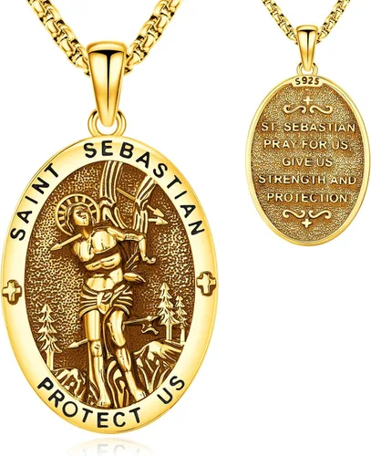 Vista 17 de Collar de San Patrono de Plata de Ley 925 St 01-Virgen María-Oro