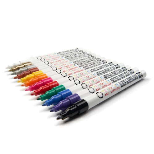 Vista 7 de 12 rotuladores de pintura acrílica de punta fina – Marcadores de pintura artesanal para pintar madera, vidrio, roca, cerámica, porcelana
