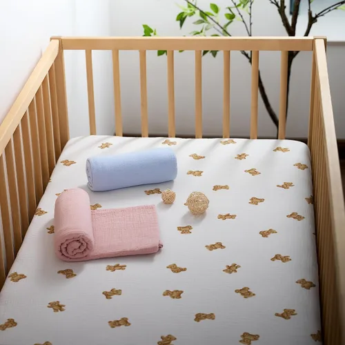 Vista 7 de Meracorallo Sábana bajera de muselina para cuna, 100% algodón, 28 x 52 pulgadas, suave y transpirable, para colchones estándar de cuna y niños