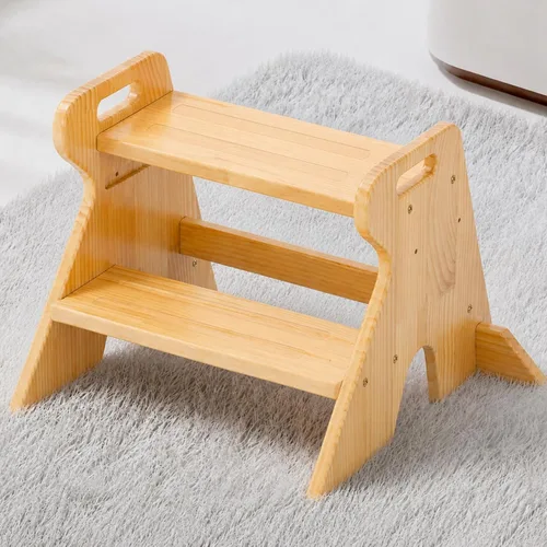 Vista 12 de COSYLAND Wooden Toddler Step Stool for Kids Bathroom Kitchen 2 Tier White & Natural