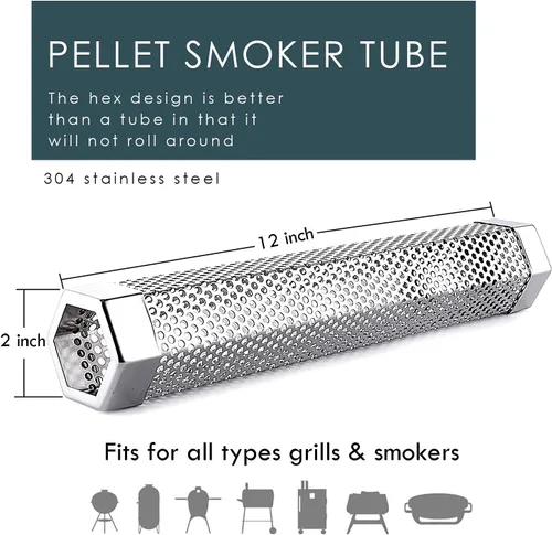 Vista 3 de Tubo de humo – Tubo de humo de 12 pulgadas para parrilla de pellets de 5 horas de humo, tubo de ahumador de pellets de acero inoxidable para todas