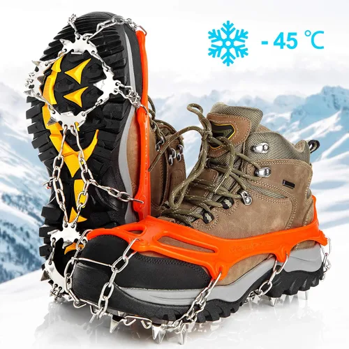 Vista 2 de Crampones para la nieve o el hielo, mejor tracción, buen agarre para botas, para hombre o mujer, antideslizantes, con 19 puntas de acero inoxidable