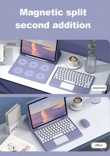 Vista 6 de Funda de teclado con panel táctil para Galaxy Tab A8 de 10.5 pulgadas 2022 (SM-X200/X205/X207), funda de teclado inteligente delgada con lindo