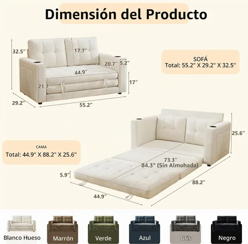 Vista 3 de Sofá Cama Convertible, Sofá Cama Loveseat Extraíble, Sofá Cama Plegable 2 en 1, Sofá de Piso para Espacios Pequeños, Cama de Piso Desplegable