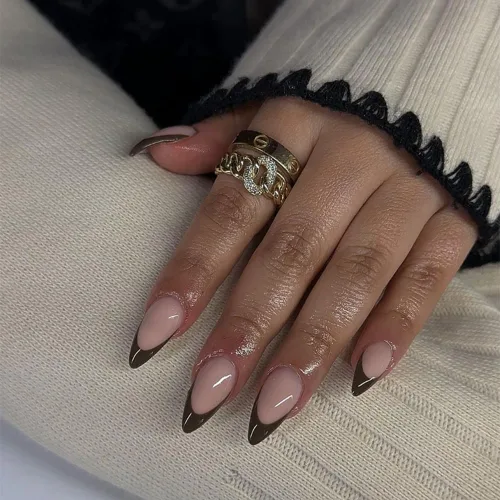 Vista 16 de Uñas postizas a presión con punta francesa negra, uñas cortas de almendra, uñas con pegamento para mujer, uñas acrílicas francesas de gel, uñas