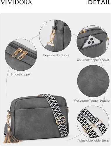 Vista 6 de Vividora Bolsos cruzados pequeños para mujer, a la moda, de cuero vegano, con correa ancha ajustable para guitarra