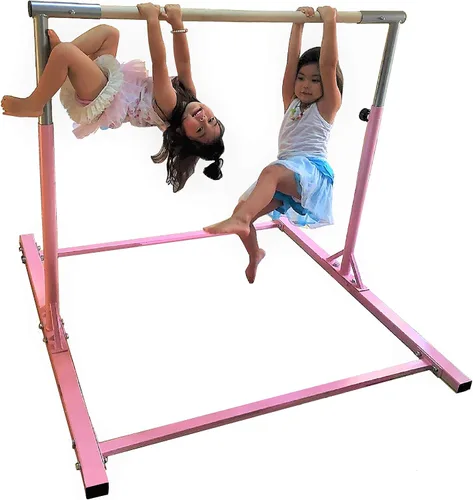 Vista 4 de ProGymnastics - Barra horizontal de gimnasia de 3 a 5 pies, barras ajustables resistentes para adolescentes, color rosa