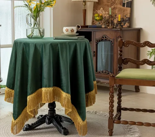 Vista 9 de F-CHU - Funda de terciopelo negro de lujo para mesita de noche con flecos dorados, mantel decorativo para mesita de noche, a prueba de polvo