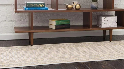 Vista 3 de Unique Loom Williamsburg Collection - Alfombra tradicional con borde central de puntos, alfombra de pasillo de 2 pies 9 pulgadas x 9 pies 10 Beige