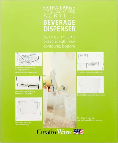 Vista 4 de CreativeWare Crown - Dispensador de bebidas con base y clip para nombre, 3.5 galones, transparente