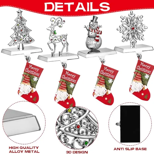 Vista 3 de GUOER Juego de 4 Soportes para Calcetines Navideños de Copo de Nieve para Repisa de Chimenea, Decoraciones Navideñas para Repisa de Chimenea